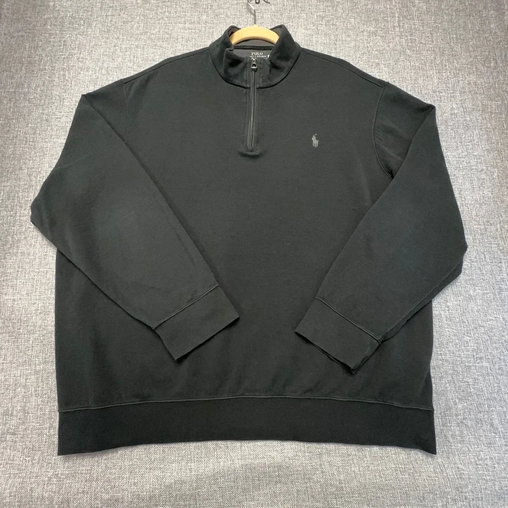 Polo Ralph Lauren Luxury Jersey 1/4 Zip Pullover Mens XXL Black Logo Relaxed Fit